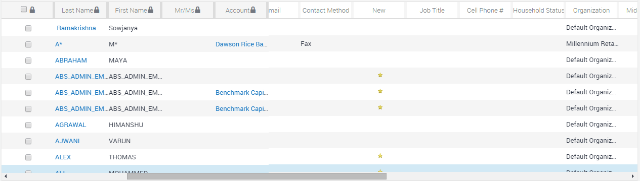 Example of a List View with Locked Columns: This image is described in the surrounding text.