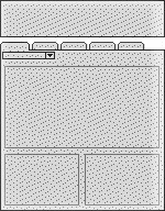 Generic Layout of the ViewCatalog Admin Template. In this image, a full window width applet appears at the beginning of the image. This applet is followed by a row of view tabs. After the row of tabs, the active view has a drop-down list. Two applets appear at the end of the image.