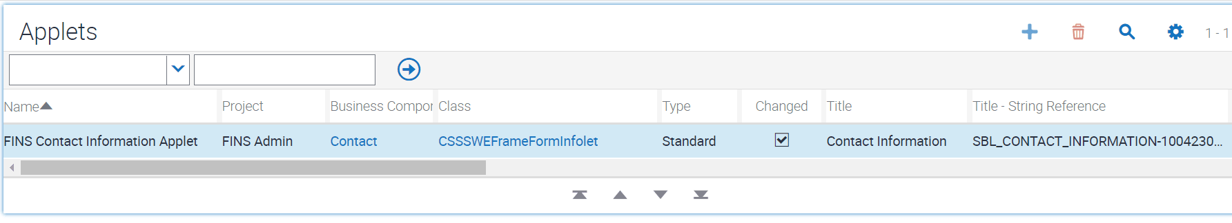 Sample configuration for FINS Contact Information Applet: This image is described in the surrounding text.