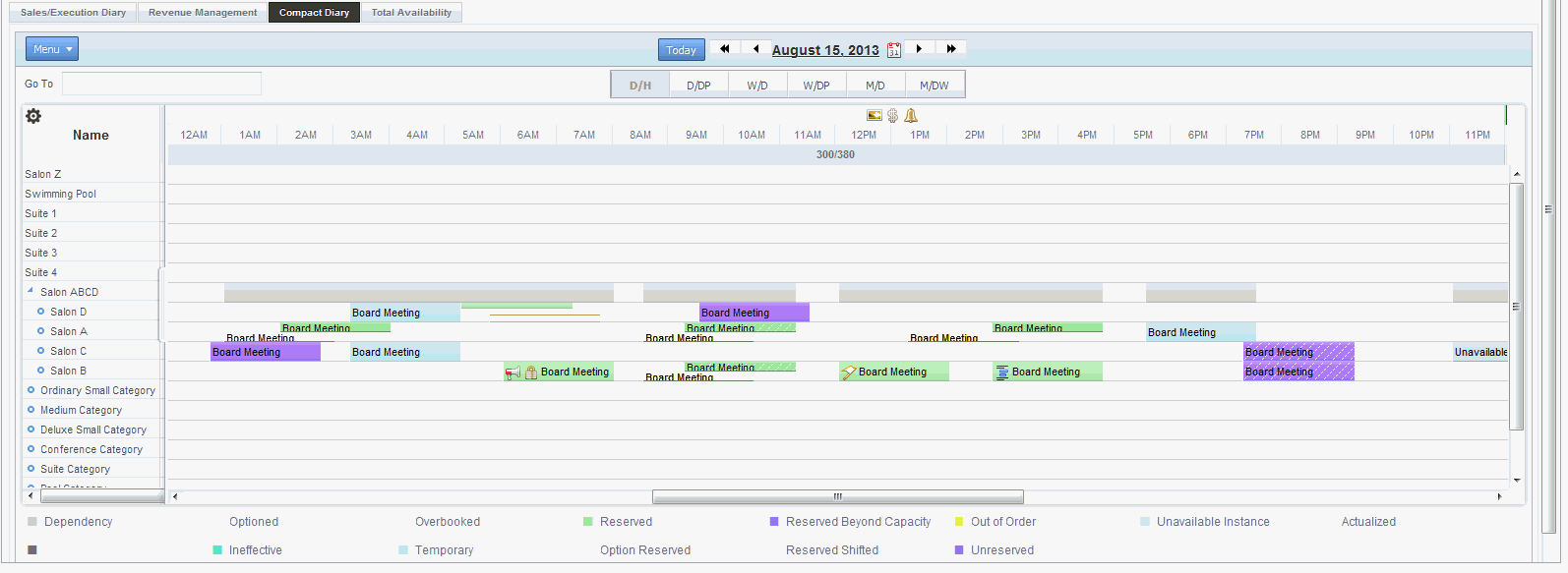 Function Space Diary Compact Diary View: This image shows the one-day time scale for August 15 in the Compact Diary view.