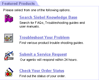 Example of the Go To View List Template. In this image, at the beginning of the image there is a tab with the label: Featured Products. Featured Products is followed by a list of product records which each have an image, product title, and description.