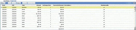 Example of the AppletListTotals (Base/Edit List) Template. In this image of a list applet, there are tabs at the beginning of the image. After the tabs, there are buttons. Some buttons are active and some are shaded (unavailable). After the buttons, there is row of column headers. After the column headers, there is a list of records. The last row contains only one value (total).