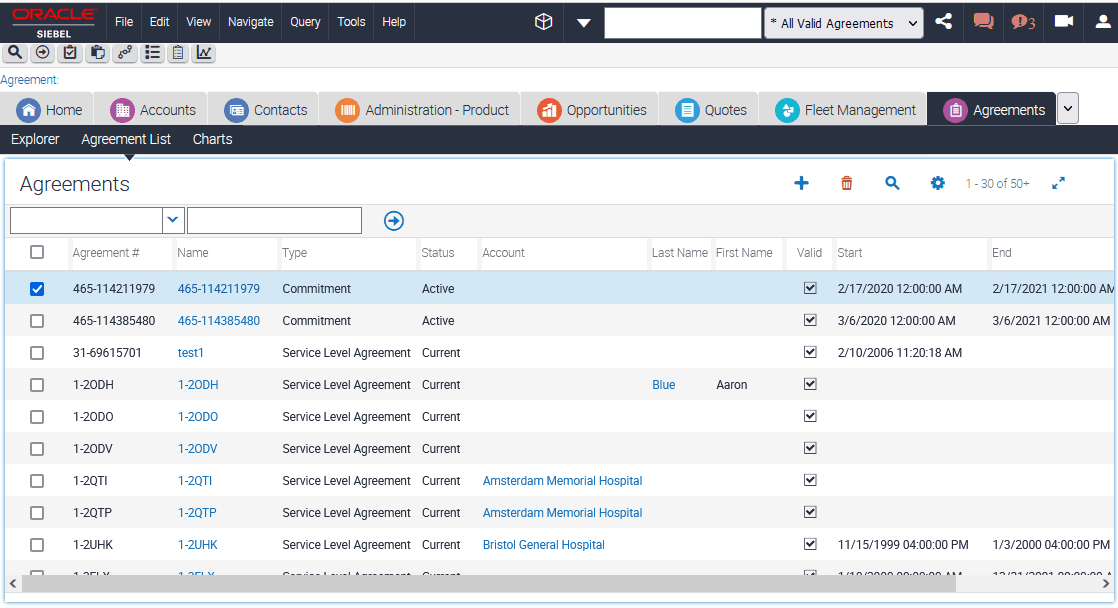 Example of a Standard View in a Siebel Application: This image is described in the surrounding text.
