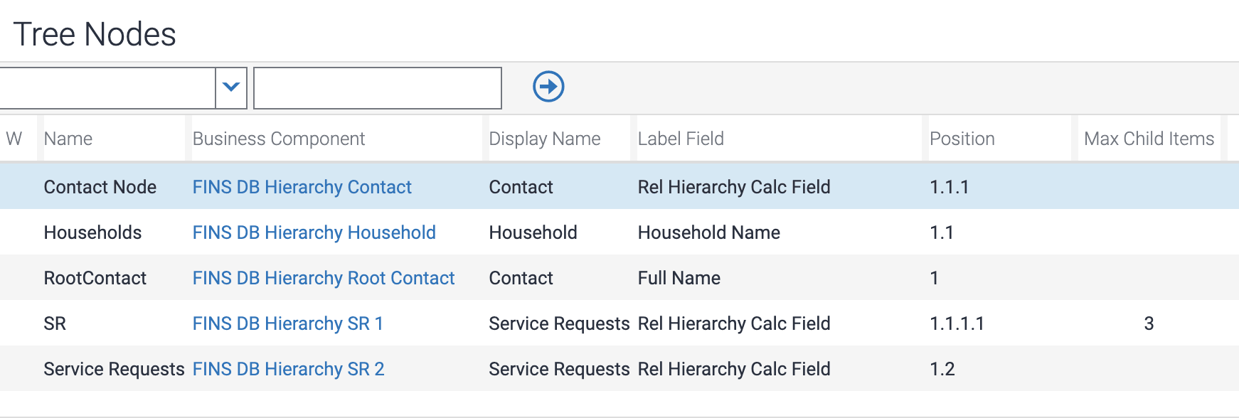 Example of modifying tree nodes for creating a Service Requests hierarchy applet: This image is described in the surrounding text.