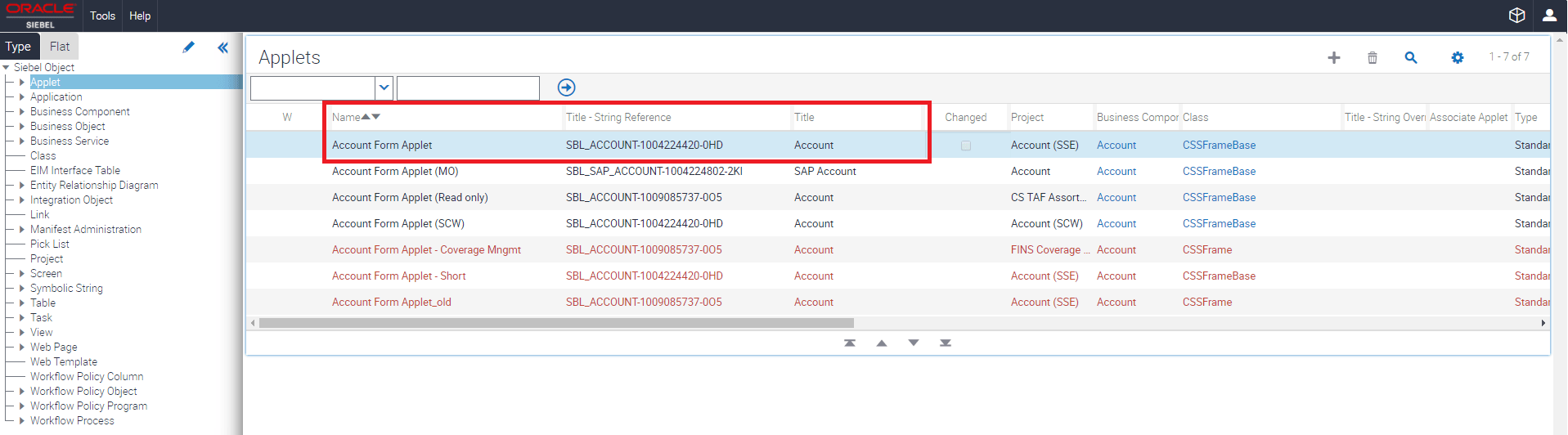 Account Form Applet Definition: This image is described in the surrounding text.