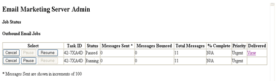 Email Marketing Server Jobs Console. This image is described in surrounding text.