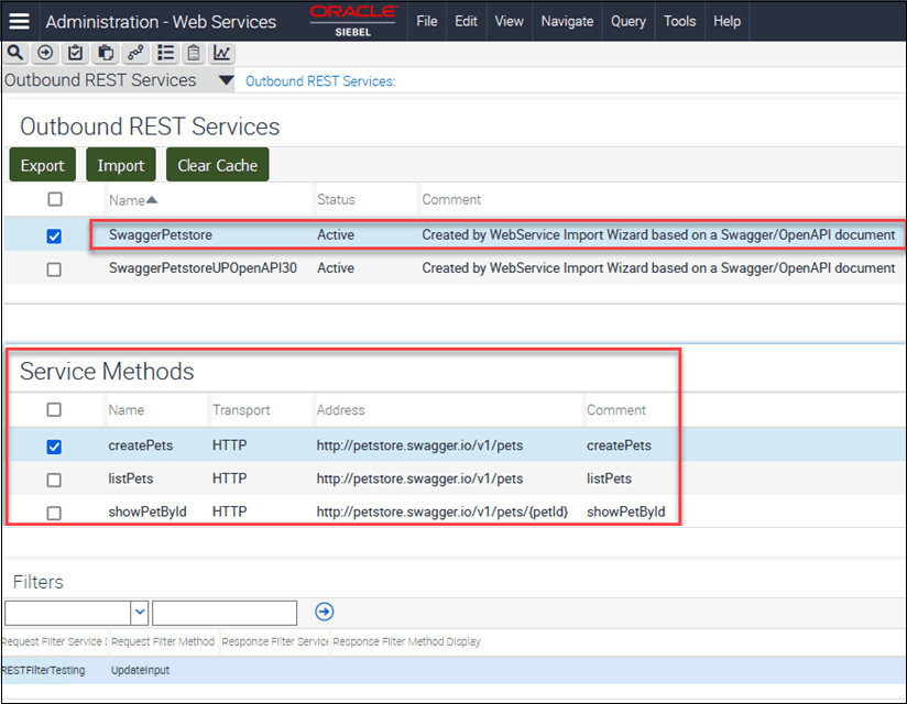 The surrounding text describes the contents of the Outbound REST Services screen.