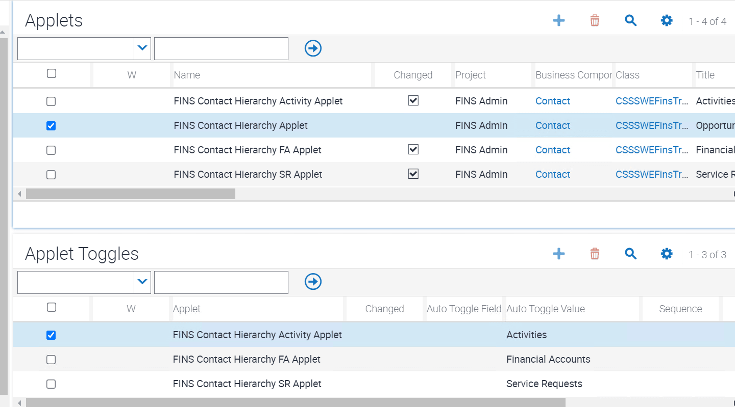 Example of specifying toggle applets for hierarchy applet: This image is described in the surrounding text.
