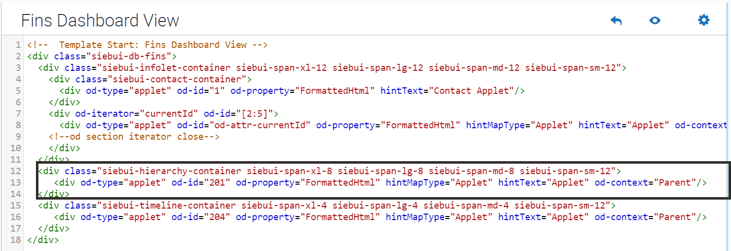 Example of view web template for FINS Contact Dashboard View: This image is described in the surrounding text.