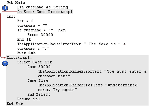 Example That Handles Custom Errors With a Label. This image is described in surrounding text.
