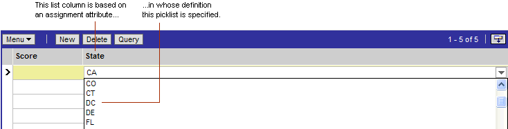 Picklist for Populating an Attribute in a Value Record: This image is described in the surrounding text.