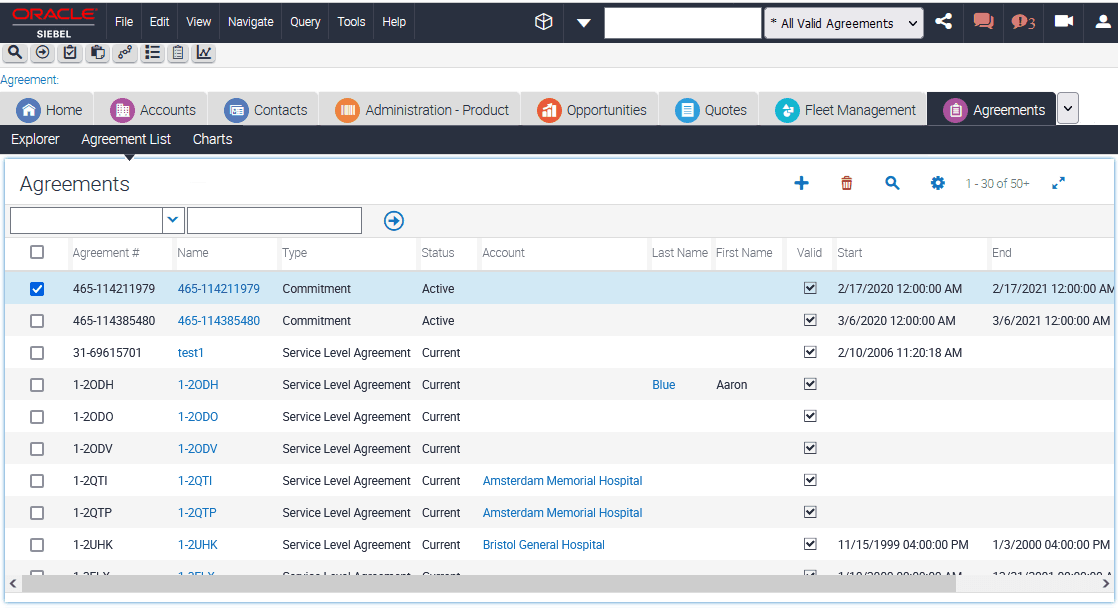 Example of a Standard View in a Siebel Application: This image is described in the surrounding text.