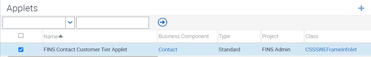 Sample configuration for FINS Contact Customer Tier Applet: This image is described in the surrounding text.