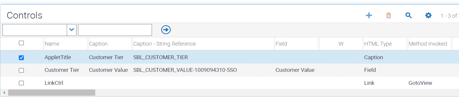 Sample configuration for FINS Contact Customer Tier Applet controls: This image is described in the surrounding text.