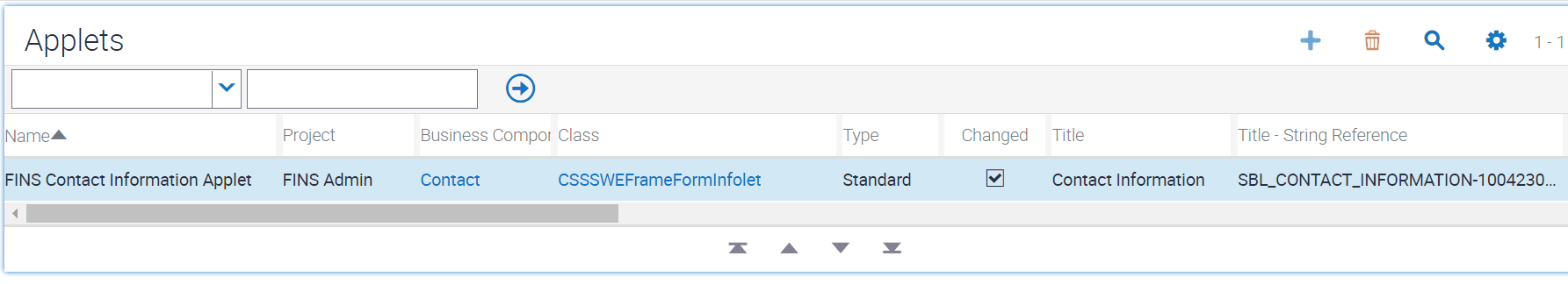 Sample configuration for FINS Contact Information Applet: This image is described in the surrounding text.
