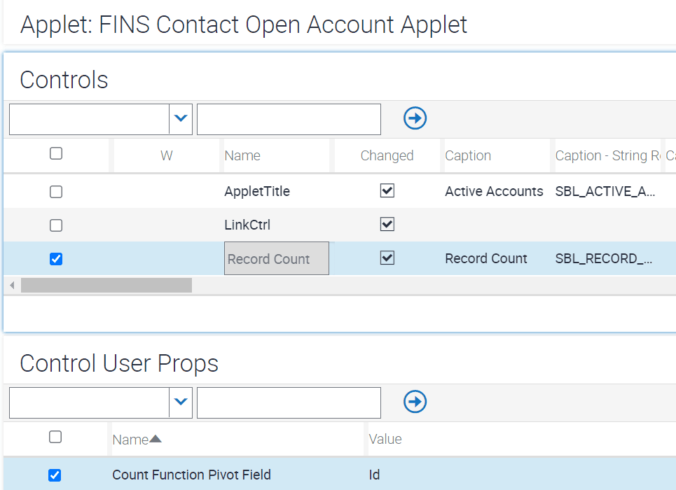 Sample configuration for the Record Count control: This figure is described in the surrounding text.