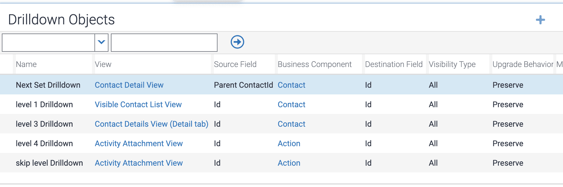 Example of modifying drilldown object properties for creating an Activities hierarchy applet: This image is described in the surrounding text.