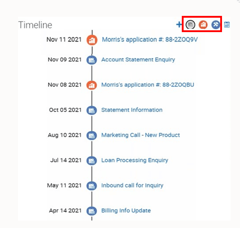 Timeline component and entity filters: This image is described in the surrounding text.