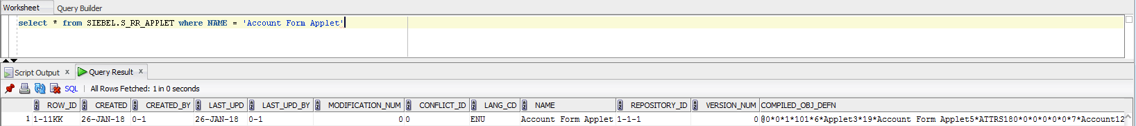 The Runtime Repository before running Full Publish for English and French languages: This image shows only one record.