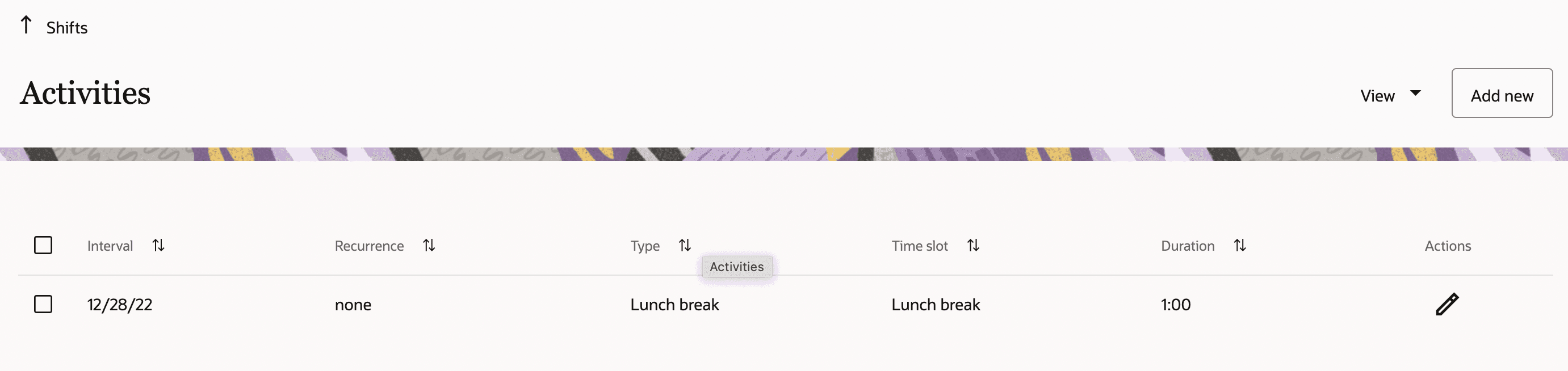 Activity Type, Duration and Time Slot.