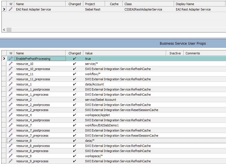 The Business Service User Props pane and sample resource mapping user property keys and values.