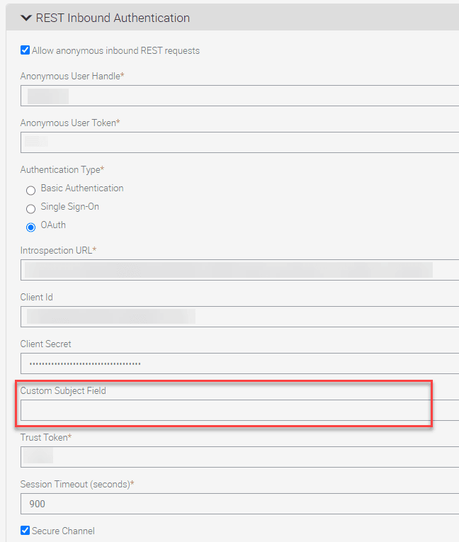Screenshot of REST Inbound Authentication screen.