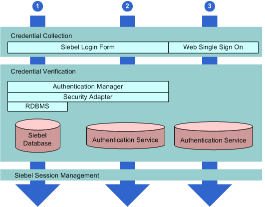 Logical Diagram of User Authentication Methods Within a Siebel Site: This image is described in the surrounding text.