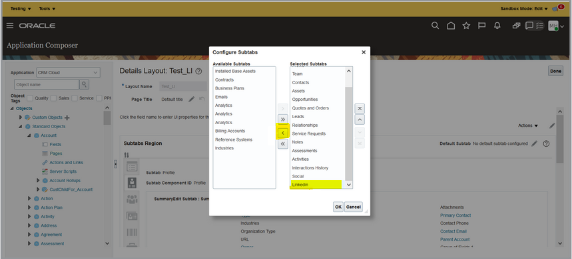 アカウントのLinkedIn Sales Navigatorの LinkedInマッシュアップ・コンテンツのカスタム・インスタンスを 削除する場所を示すスクリーンショット。