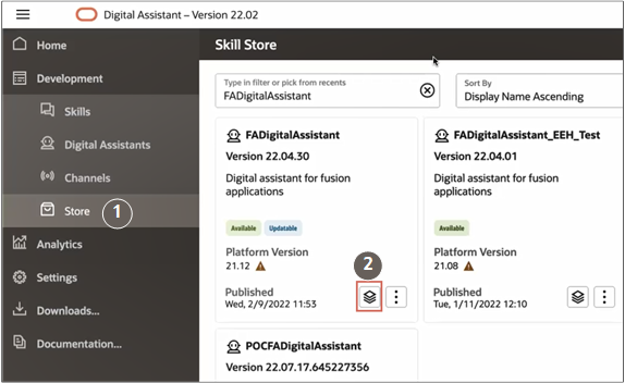 テキストで説明されている機能を強調表示したOracle Digital Assistantスキル・ストア