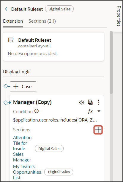 これは、Visual Builder Studioのレイアウトにセクションを追加するスクリーンショットです。