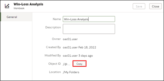 これは、Oracle AnalyticのオプションIDをコピーする方法のスクリーンショットです。
