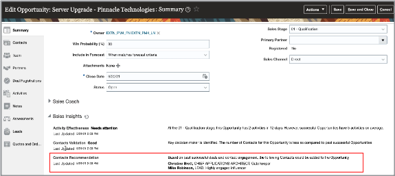 営業インサイトを使用した商談担当者推奨のスクリーンショット 