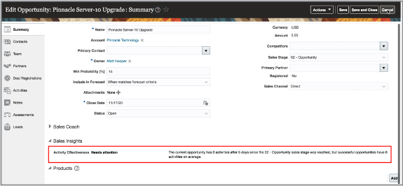 商談の営業インサイトの例