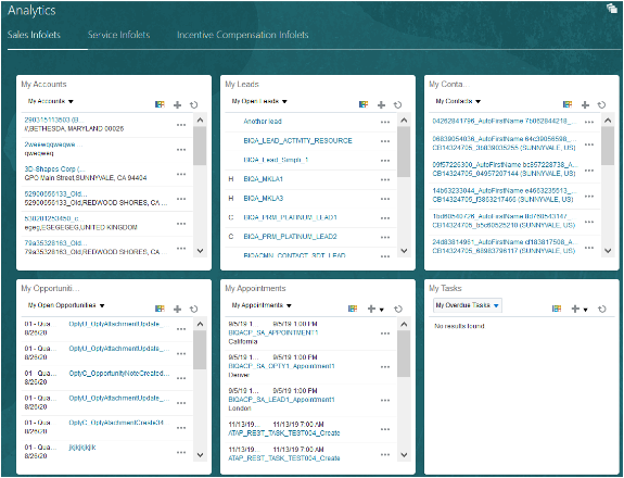 ワークスペース・インフォレットが表示された「営業インフォレット」タブの スクリーンショット。