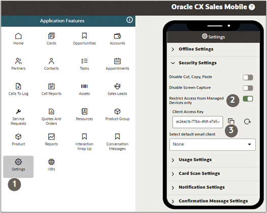 CX Sales Mobileのセキュリティ設定