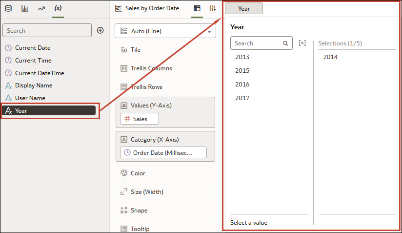 フィルタ・バーに追加されたパラメータ フィルタ・バーに追加されたパラメータ