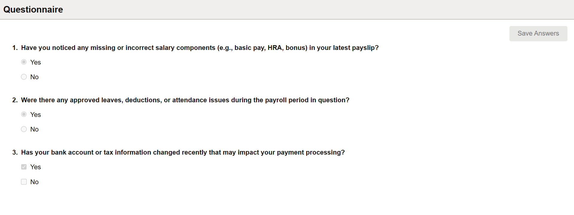 Questionnaire page