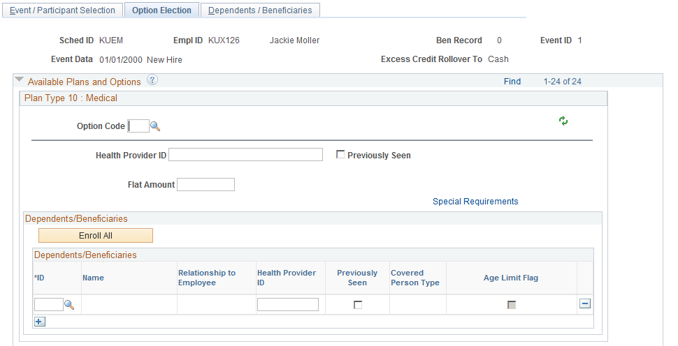 Option Election page