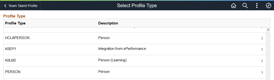 Select Profile Type page