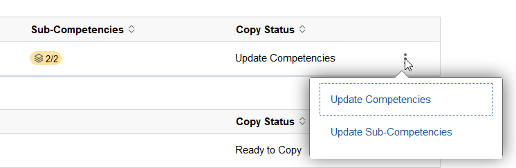 Update Details popup menu