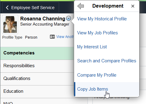 Example of the Copy Job Items option from the Related Actions, Development menu