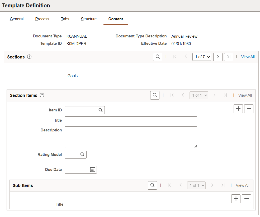Template Definition - Content page