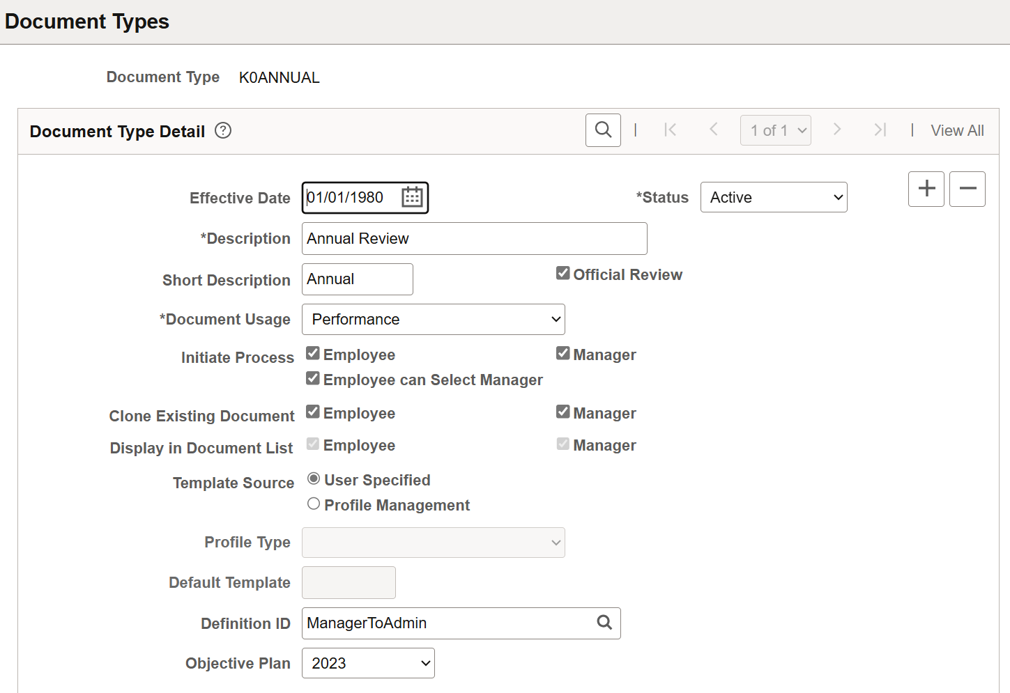 Document Types page