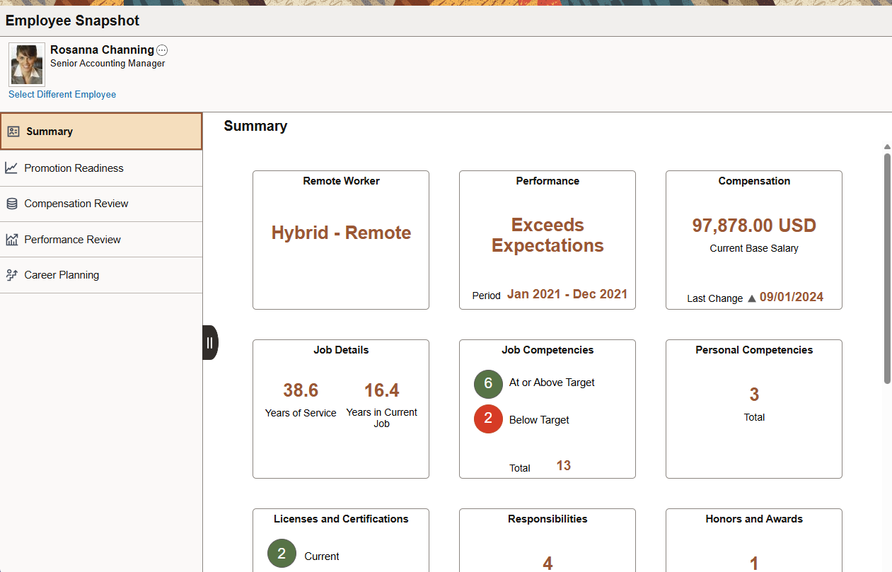 (Tablet) Employee Snapshot - Summary Dashboard page