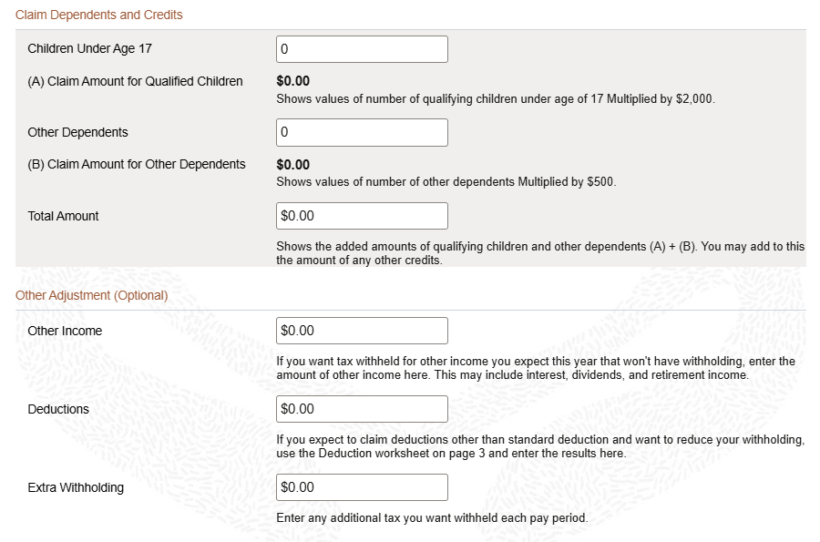 Model Federal Tax Withholding page (2 of 2)