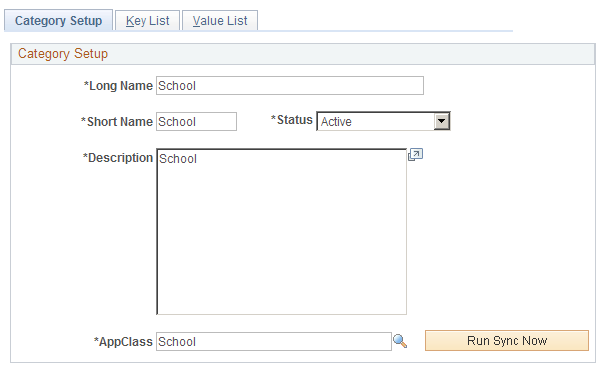 Category Setup page