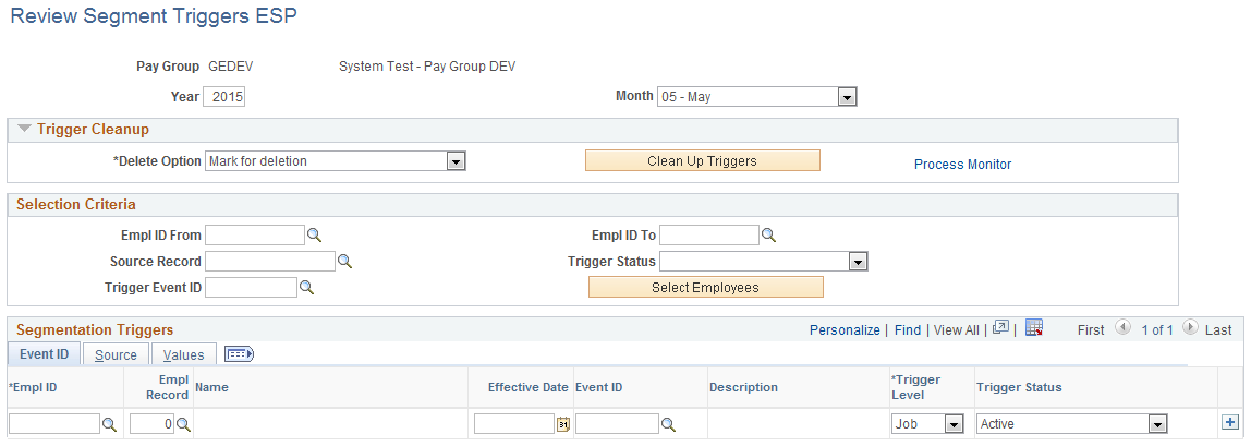 Review Segment Triggers ESP page