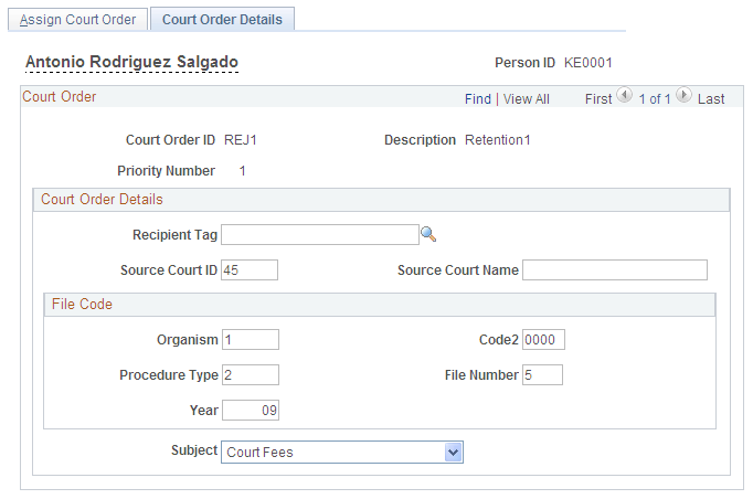 Court Order Details page