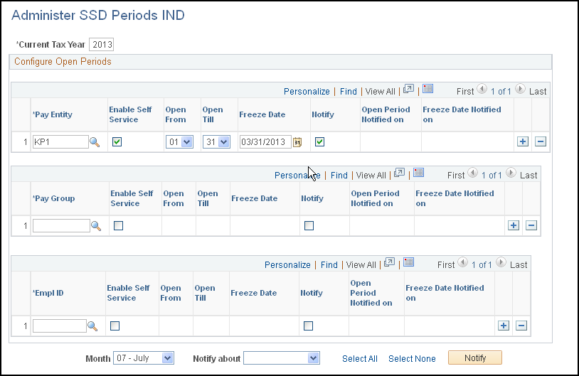 Administer SSD Periods page