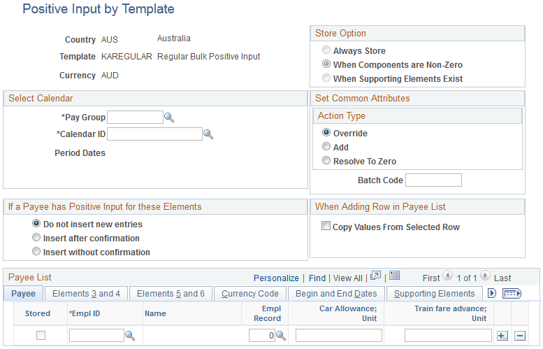 Positive Input by Template page